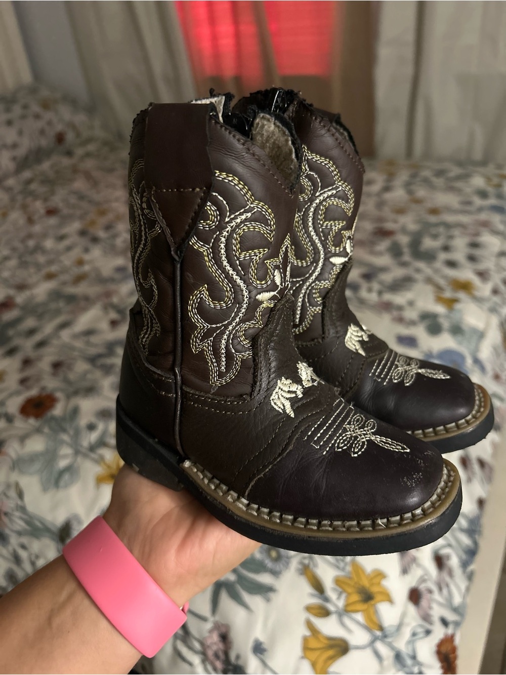Kids Brown Western Embroidered Cowboy Boots